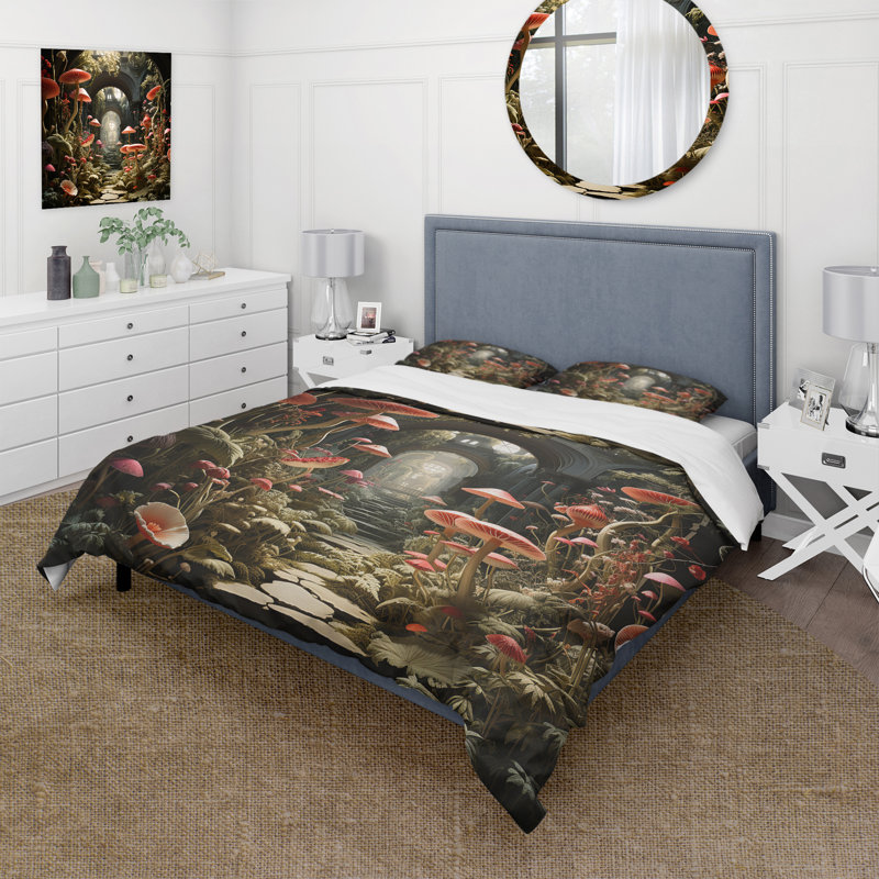 Twin Mushroom Secret Garden Microfiber Duvet Cover Set