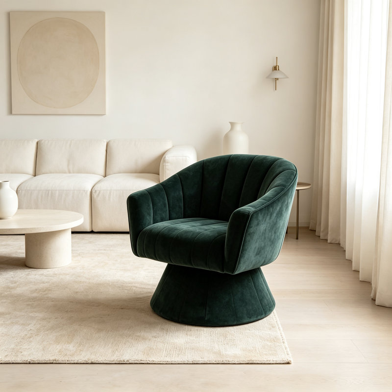 Fauteuil d'appoint pivotant à 360 degrés, fauteuil demi-tonneau capitonné Modern, Green Fabric