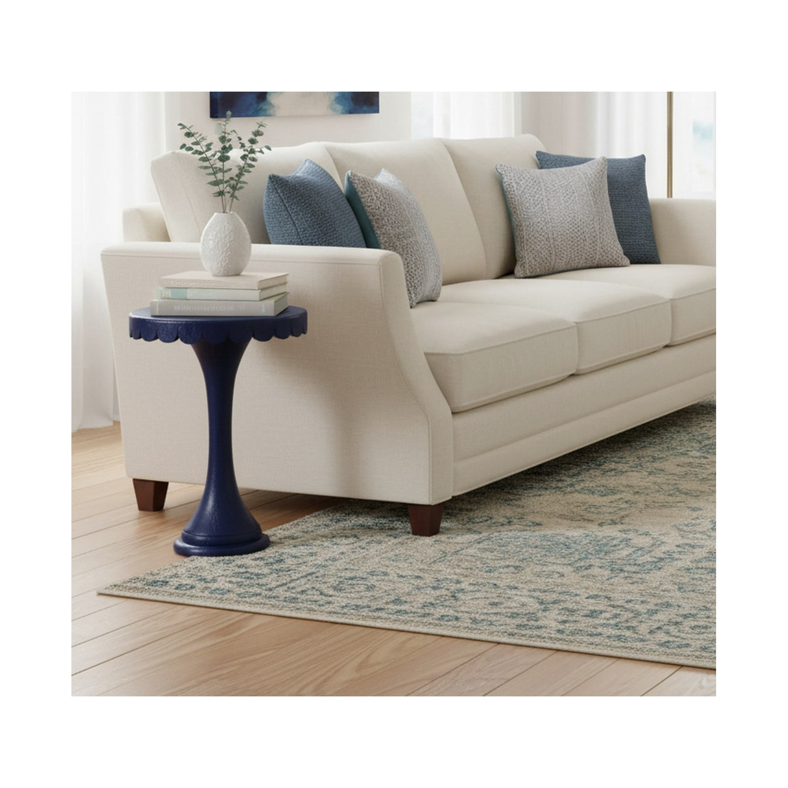 Linda Scalloped Round Drink Table, Navy Blue