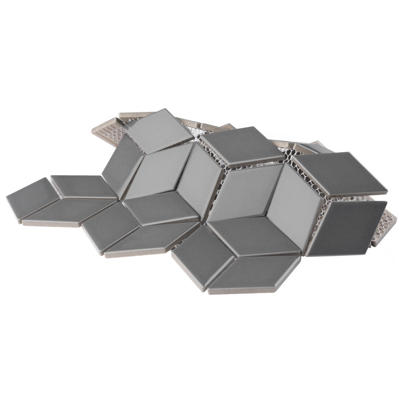 Metro Rhombus 10-1/2 " x 12-1/8 " Porcelain Mosaic Floor & Wall Tile, Glossy Gray