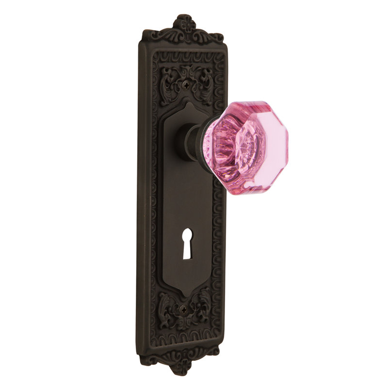 Egg & Dart Plate with Decorative Keyhole and Waldorf Pink Door Knob, 2-3/4”, Oil-Rubbed Bronze