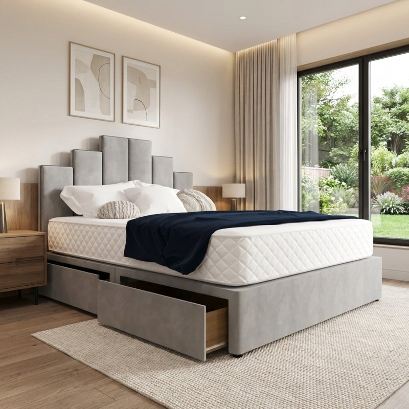 Upholstered Storage Bed, Small Double (4ft): 125 cm x 209 cm, Plush Grey