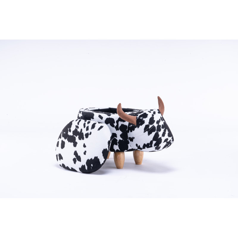 Bough 14.17" Wide Cow Storage Ottoman, Black Faux Fur Leather