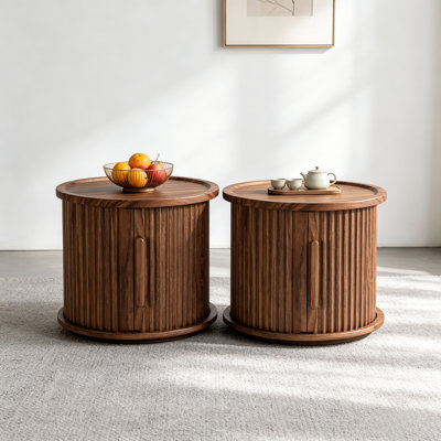 Ensemble de 4 armoires de rangement à colonnes romaines empilables en placage de noyer avec porte coulissante simple en MDF et tables de chevet polyvalentes pour chambre à coucher
