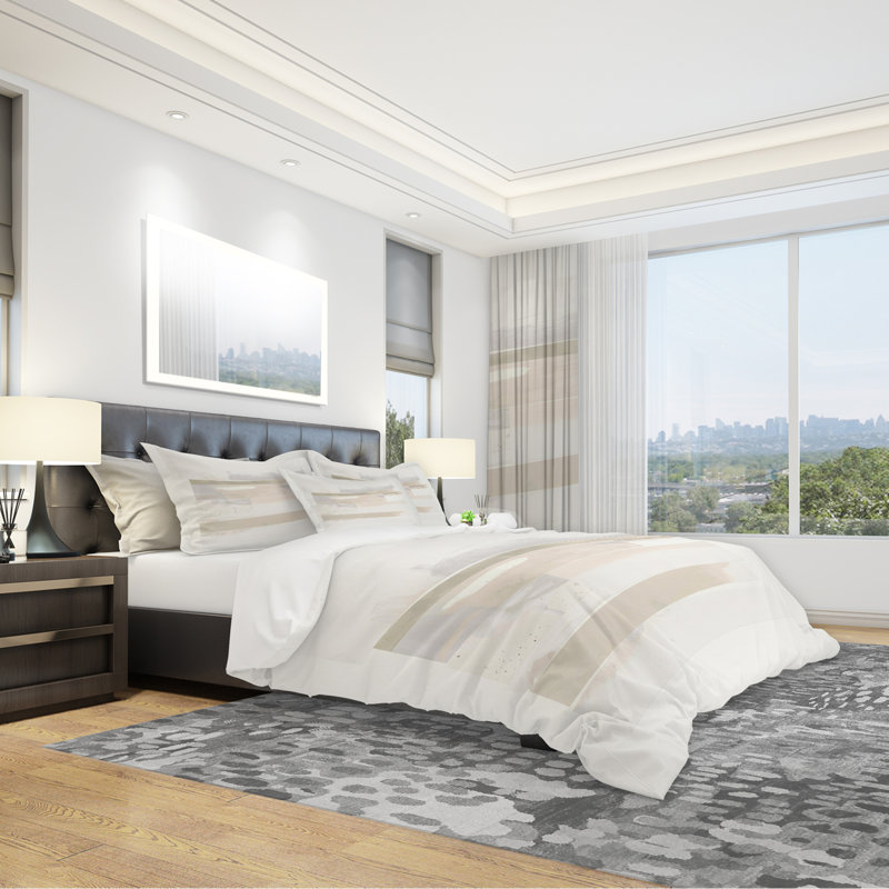 Geometric Neutral Form IV - Shabby Elegance Duvet Cover Set - Microfiber Polyester, Full/Queen Duvet Cover + 2 Shams