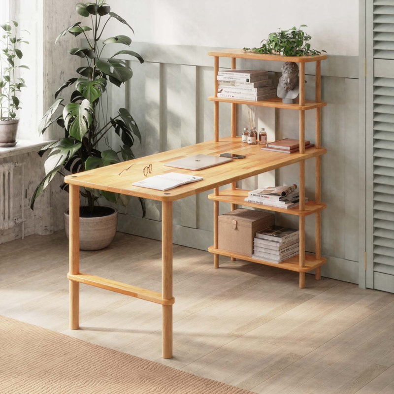 Bureau en bois massif avec rangement Castro Minimalist - Design moderne et fonctionnel, 52.2" H x 59" W x 27.5" D