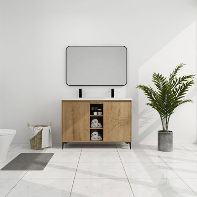 48" Freestanding Bathroom Vanity With Double Sink, Soft Closing Door Hinge (KD-Package)
