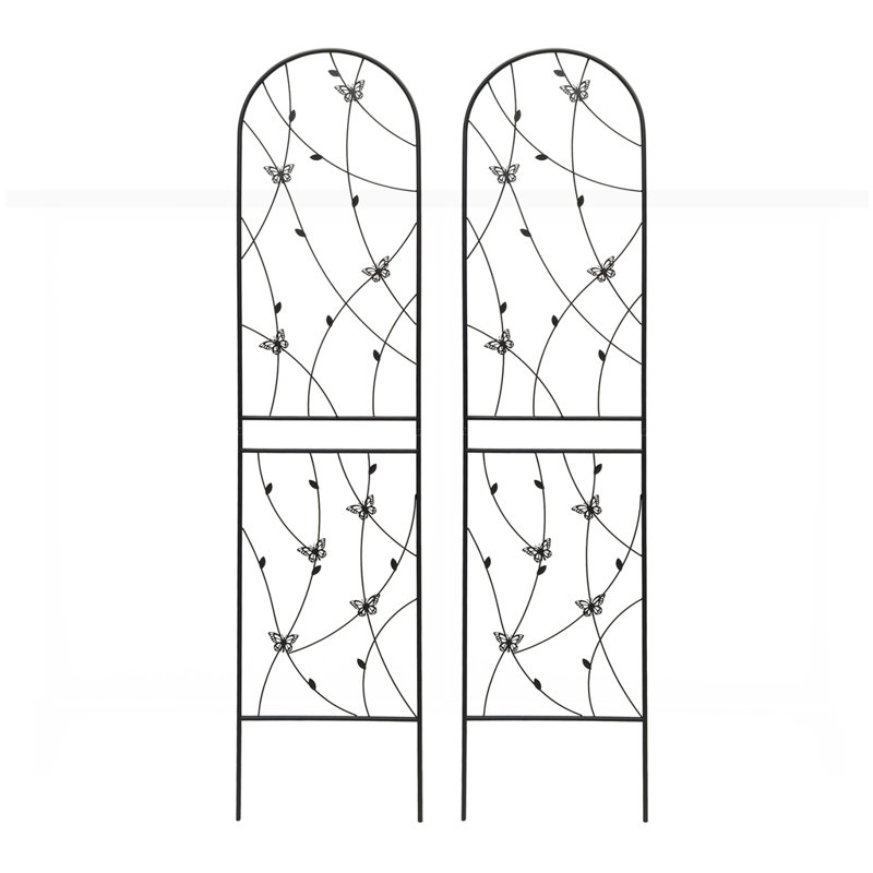 Paquet de 2 treillis de jardin en métal 86,7 po x 19,7 po antirouille pour plantes grimpantes, support de fleur extérieur papillon noir
