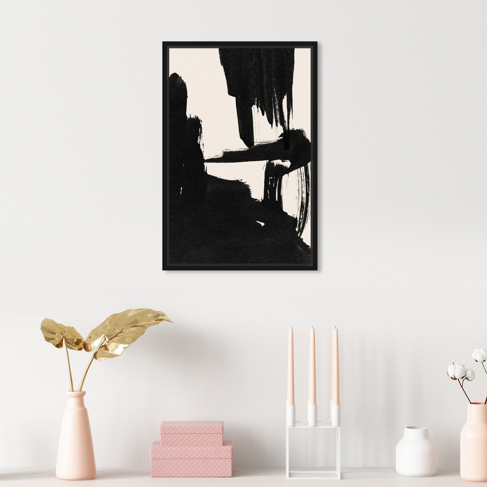 Abstract Black and White Brush Stroke Print, Black, 16" H x 11" W