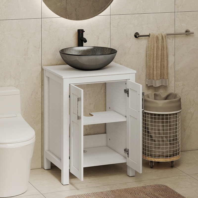 Lavabo de salle de bain 24 po avec lavabo bol, White, 24", White
