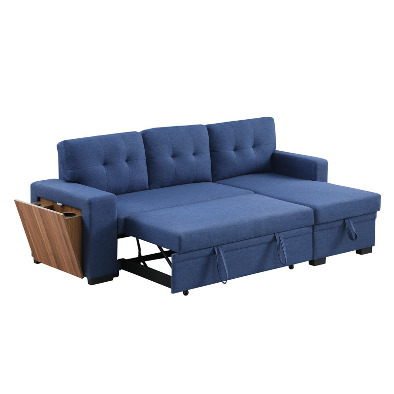Upholstered L-Shaped Sectional Reversible, Blue Linen Blend
