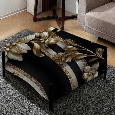 Gold Regal Floral Elegant Striped Harmony - Striped Large Square Ottoman