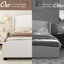 Structure de grand lit en lin beige avec dossier à oreilles de 51 po de hauteur, pieds solides pour le soutien, mousse confortable à haute densité à l'intérieur, chambres à coucher de style scandinave convenant à la stabilité du bois, rembourrage, différentes conceptions de chambre à coucher