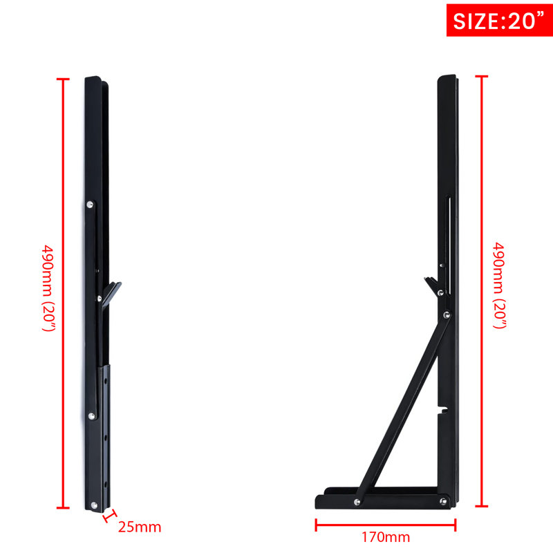Folding Shelf Brackets, 2 Pcs Heavy Duty Foldable Shelf Brackets Metal Wall Mounted Foldable Triangle Support Brackets for Table DIY Work Bench (Black, 18 inch)