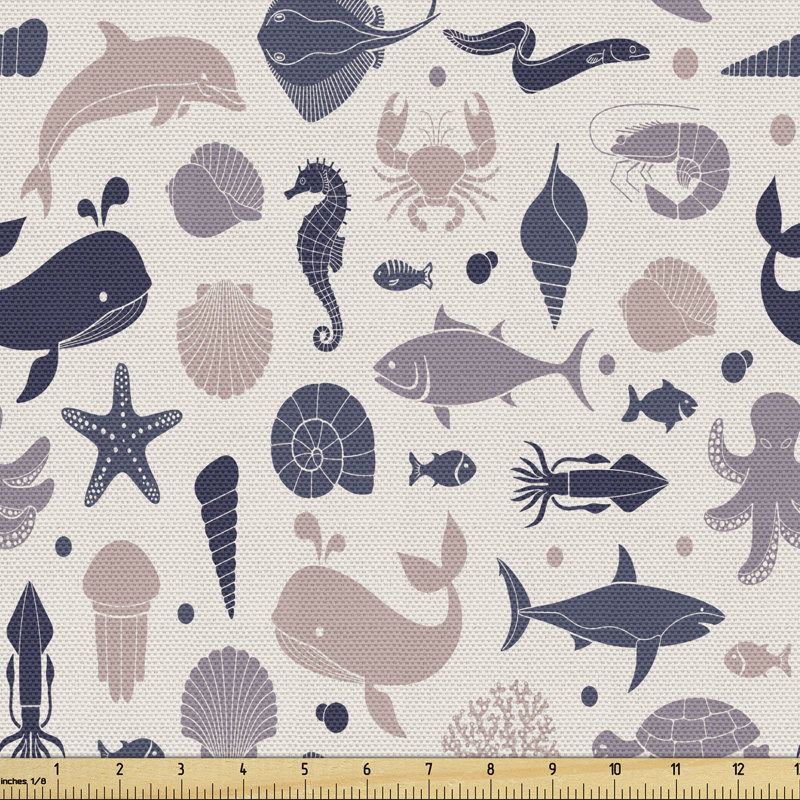 Chatrine Sea Life Pattern with Whale Fish Seahorse Turtle Lobster Octopus Shell Multi-Purpose Fabric