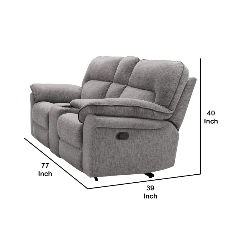 Josy Manual Recliner Loveseat With Console, Light Grey Fabric, 77 Inch