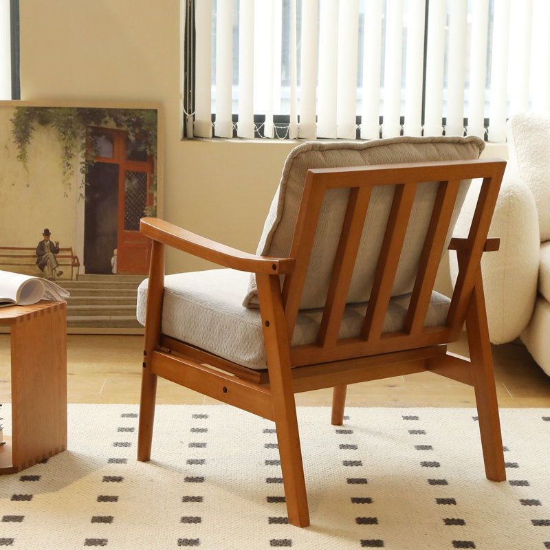 Charmant fauteuil d'appoint avec structure en bois massif et coussin en tissu doux - gris