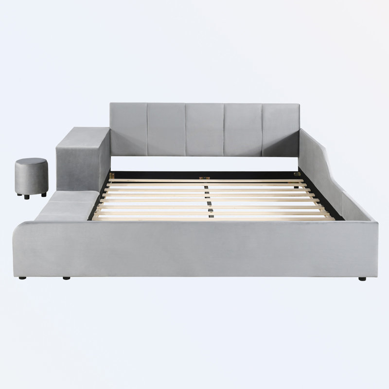 Lit plateforme tapissier Laven, Gris