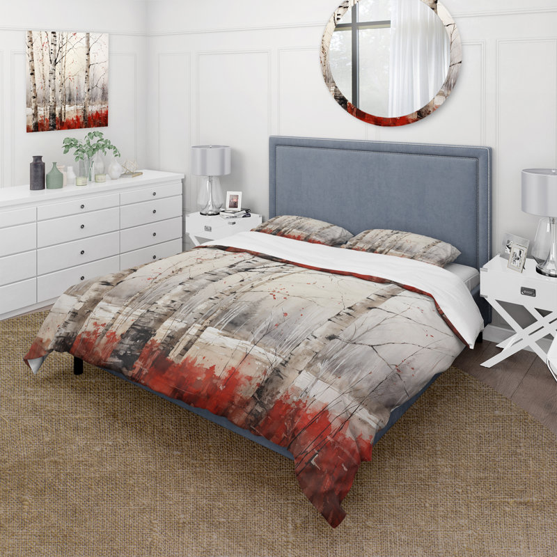 Bois de bouleau rouge en hiver II - ensemble de housse de couette floral - microfibre de polyester