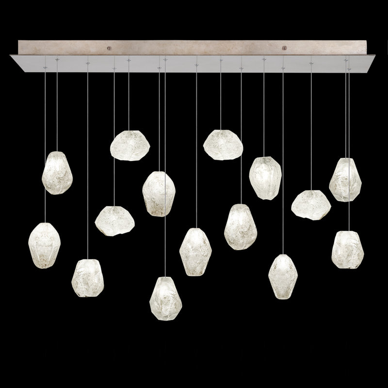 Quartz Elegance 48" Gold LED Rectangular Pendant with Clear Drops