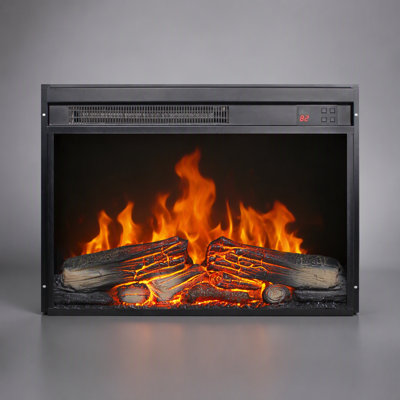 23 Inch Thin Electric Fireplace Insert with Realistic Flame and Log Set, Remote Control, and Overheating Protection