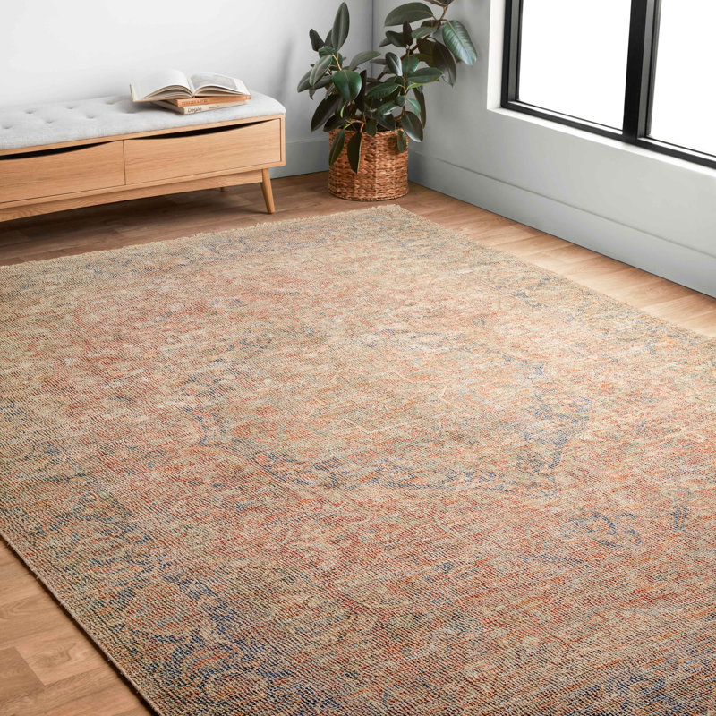 Jacarra Square Amanda Oriental Hand-Woven Flatweave  1'6" x 1'6" Beige/Red Area Rug, Rectangle 5' x 7'6"