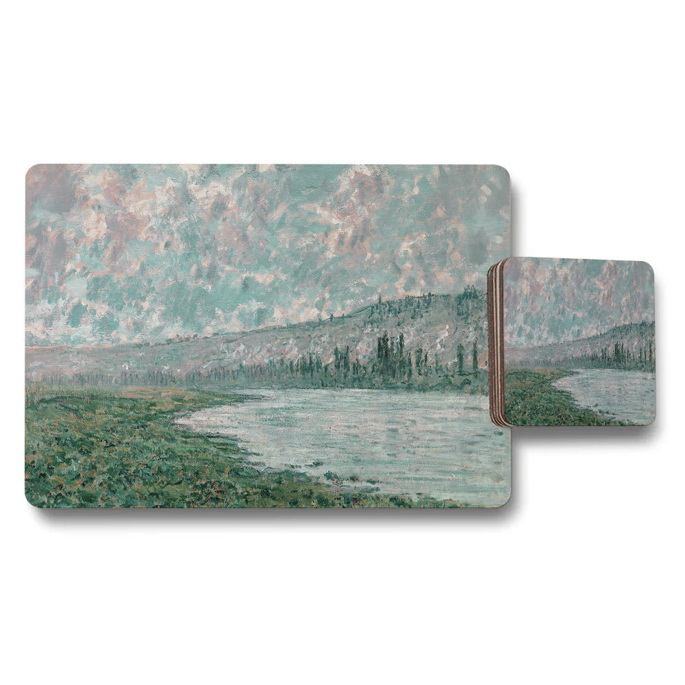 Placemat Coaster Set With Impressionist River Landscape Artwork