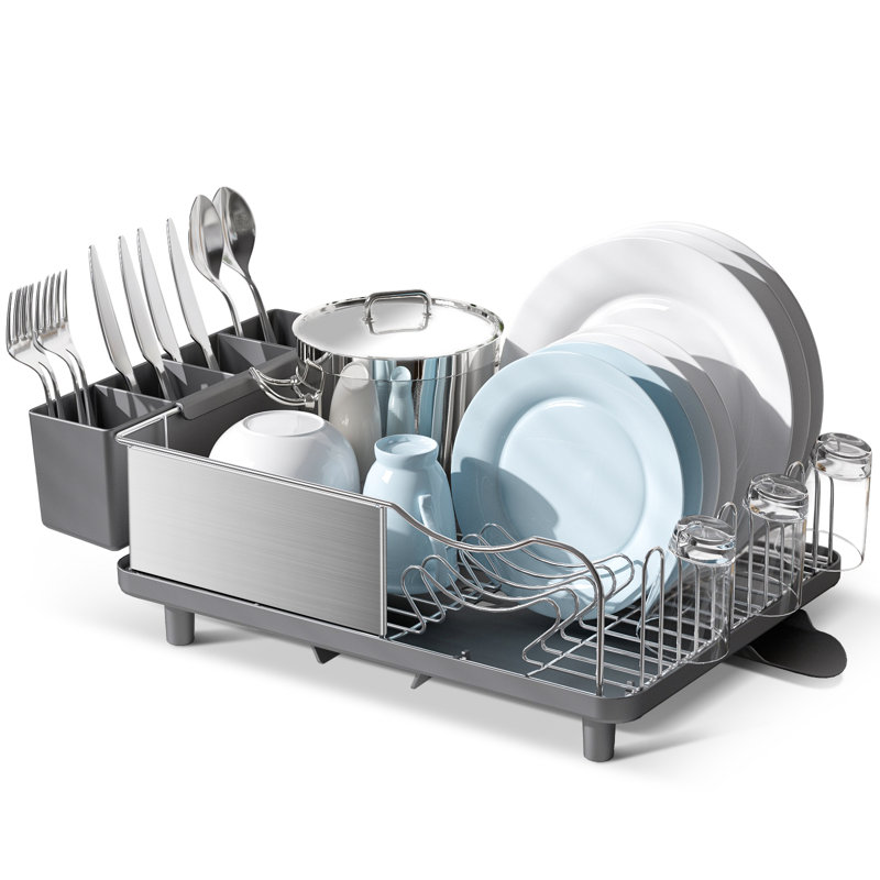 Stainless Steel Dish Drying Rack with Cutlery Holder,Extra Large Capacity Dish Drainer,Kitchen Dish Rack,Plate Rack, Gray