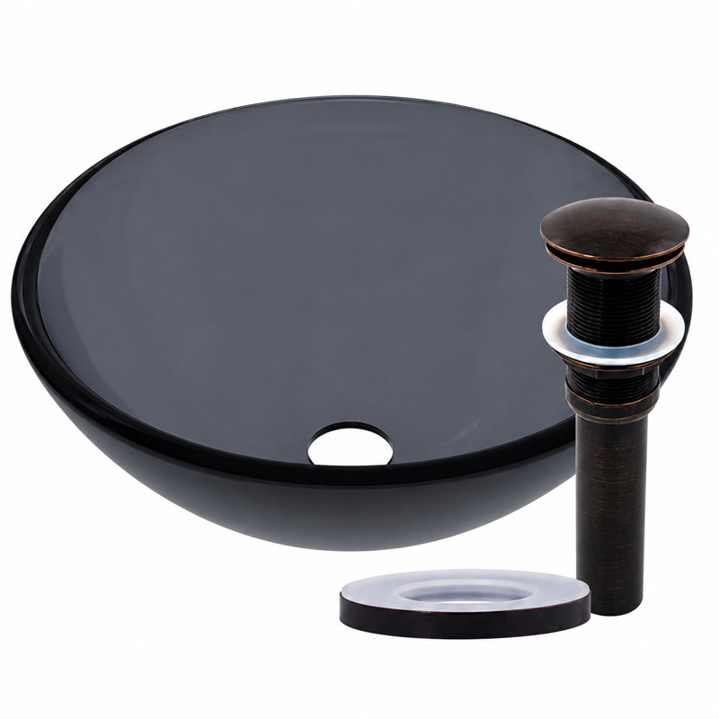 Glass Circular Vessel Bathroom Sink,  Oil Rubbed Bronze