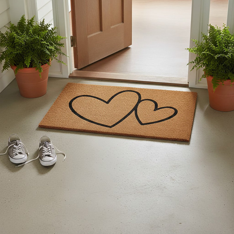 Tapis de porte Shelter Coconut imprimé coeurs 30 x 18 naturel