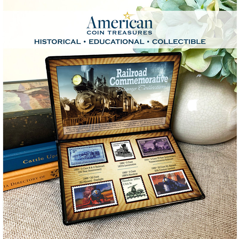 Railroad Commemorative Stamp Collection with Certificate of Authenticity