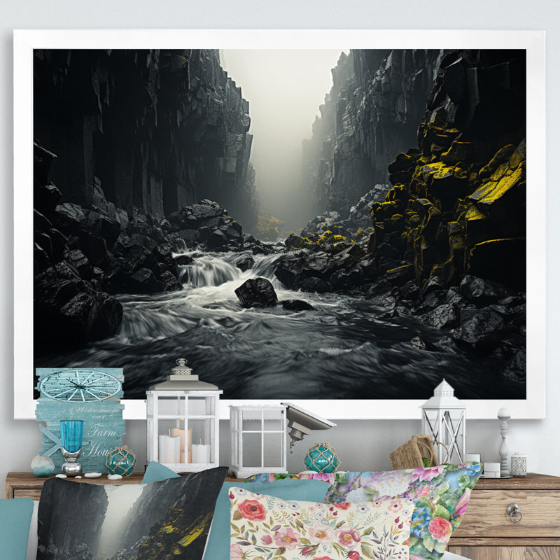 Chute d'eau dynamique - impressions sur toile, H 16 po x l 32 po x P 1 po, Cadre simple blanc