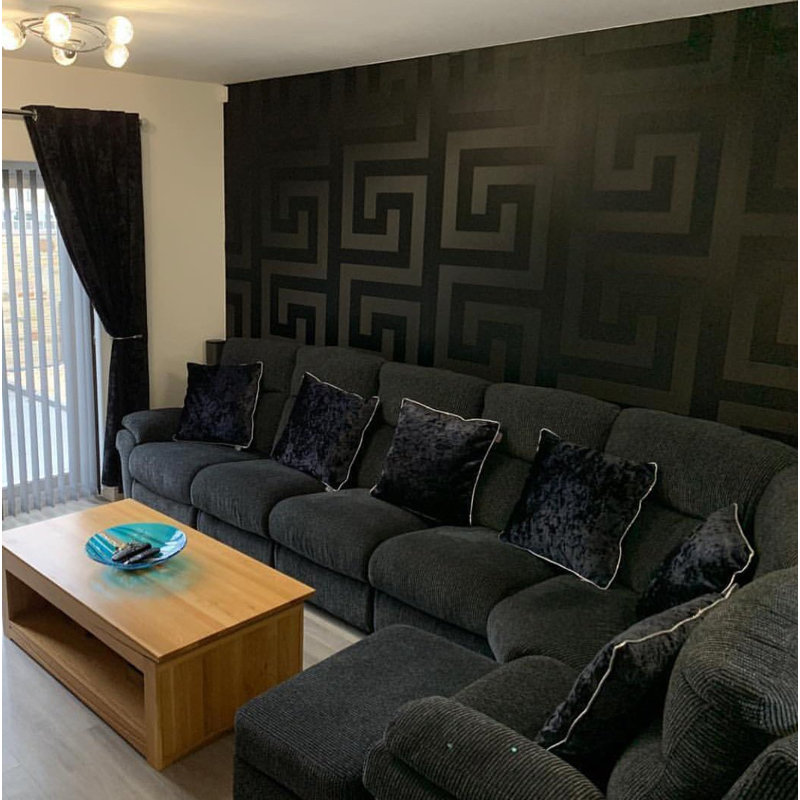 Versace Greek Key Silver Gray Vinyl Wallpaper, Black/Satin, 33' L x 27" W