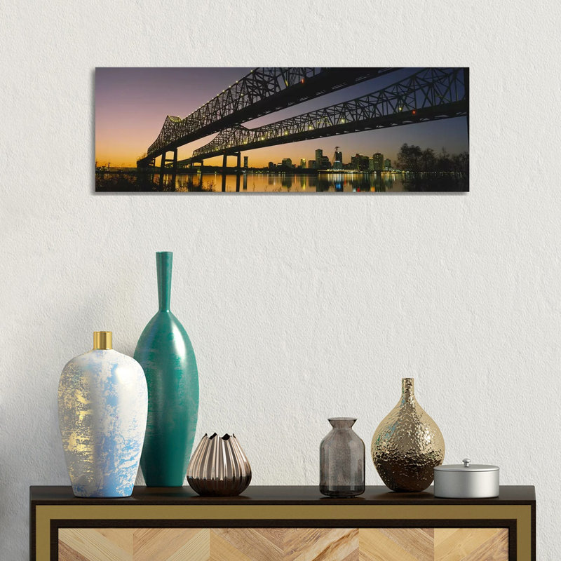 Low Angle View Of A Bridge Across A River, New Orleans, Louisiana, USA - Wrapped Canvas Panoramic Print
