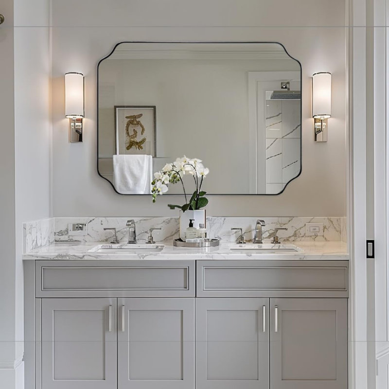 Miroir de salle de bain Modern Cadre en acier inoxydable, Nickel brossé, 48 po x 36 po