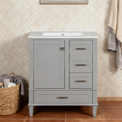 Ensemble de meuble-lavabo 30 po avec lavabo, structure en bois massif, portes à fermeture en douceur
