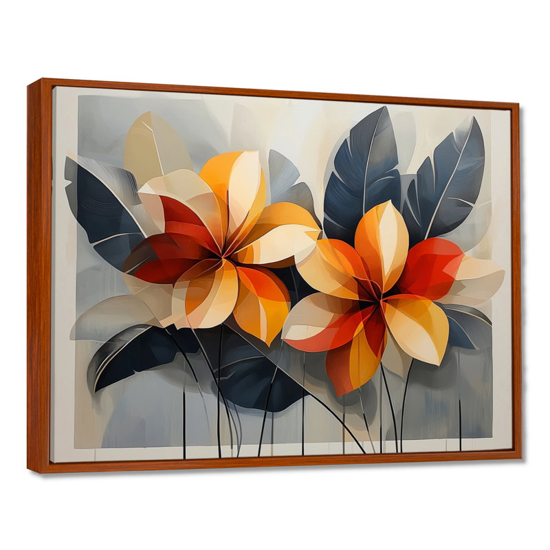 Chuk Summer Hibisuc In A Geometric Symphony I - art mural sur toile hibiscus, H 24 po x l 32 po, Brun