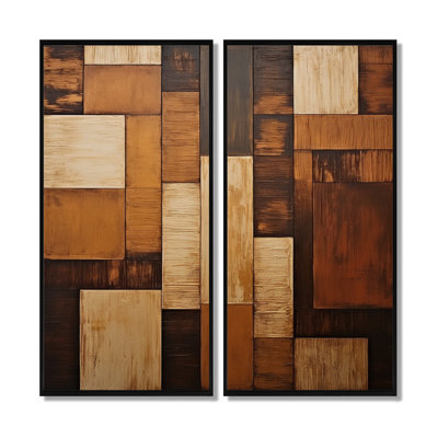 Bronze Brilliance Symmetry - Abstract Shapes , Brown Abstract Wall Art Set Of 2