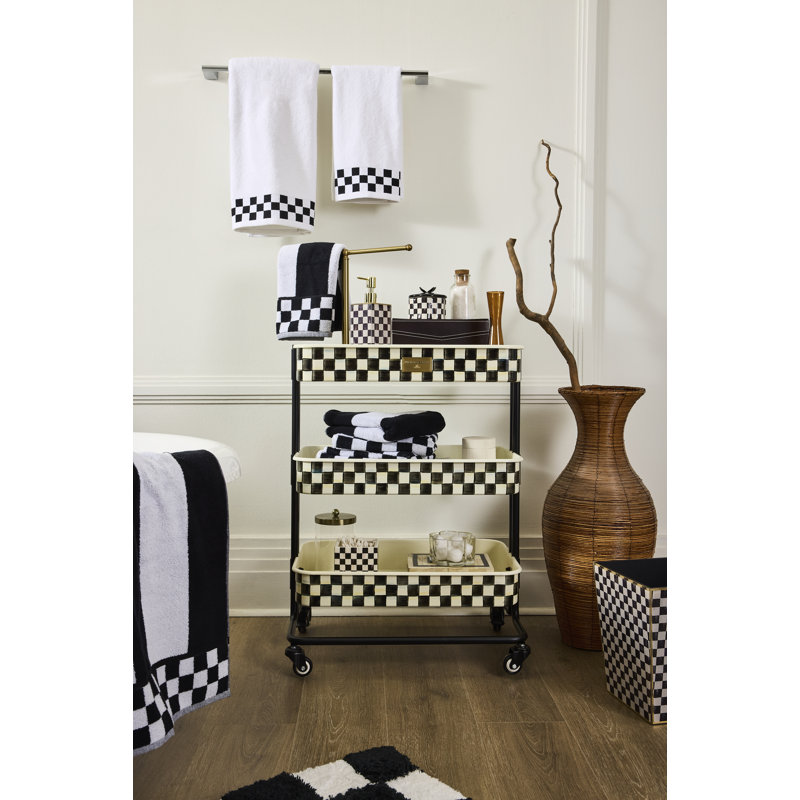 Courtly Check 3-Tier Kitchen Cart, Black/White, Black