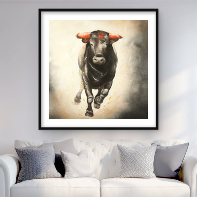 Bull Running - Framed Matted Print for Home Decor