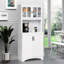 Kitchen Storage Cabinet, White With Adjustable Shelves And Microwave Compartment For Dining Room - Practical Organization , Pantry Cabinet Glass Framed Door, & Space. Large Essentials. Customizable