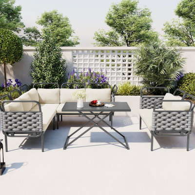 Lorinzo 5 Piece Modern Patio Sectional Sofa Set Outdoor Woven Rope Set