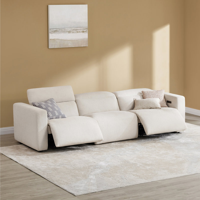 Martine 117' Wide Upholstered Reclining Sofa, Creamy Grey	