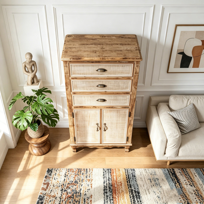 Armoire de rangement en bois rustique, Ancient White