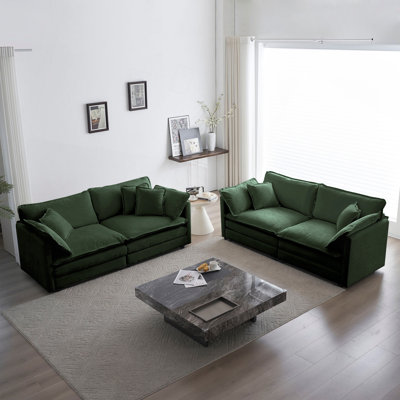 Ensemble de salon 2 pièces, causeuse et canapé rembourrés 2 pièces pour salon de bureau à domicile, ensemble de canapé 2, ensemble de canapé 2 pièces (2 + 2 places) pour salon, chenille verte