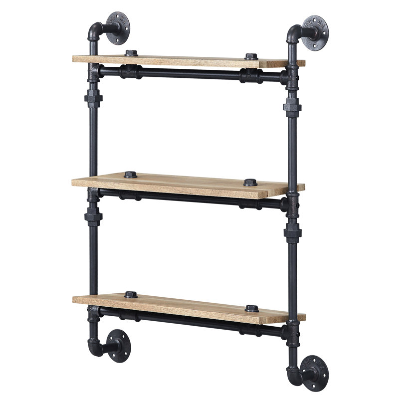 Étagère murale à 3 tablettes en chêne noir naturel Sandy fonctionnelle de style rustique