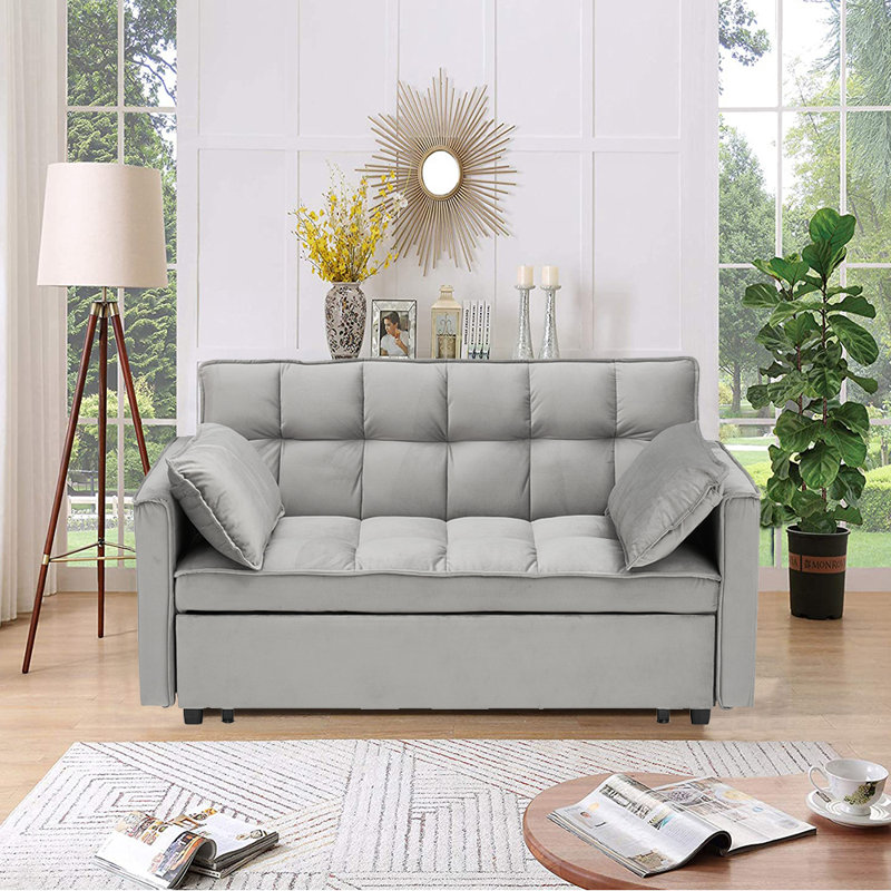 Causeuse convertible Jashlyn, canapé-lit pour petits appartements, Velours gris