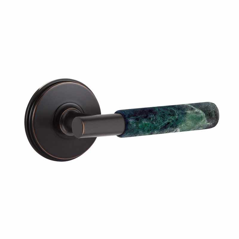 Ensemble de levier de passage Emtek Select, rosette Watford, tige en T, poignée en marbre vert, l 5,875 po x L 5,875 po