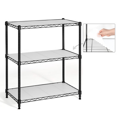 NSF Certified 3-Tier Adjustable Wire Shelving Unit with Liners, 24" W Black Metal Storage Rack for Garage, Basement, Pantry & Utility Room
