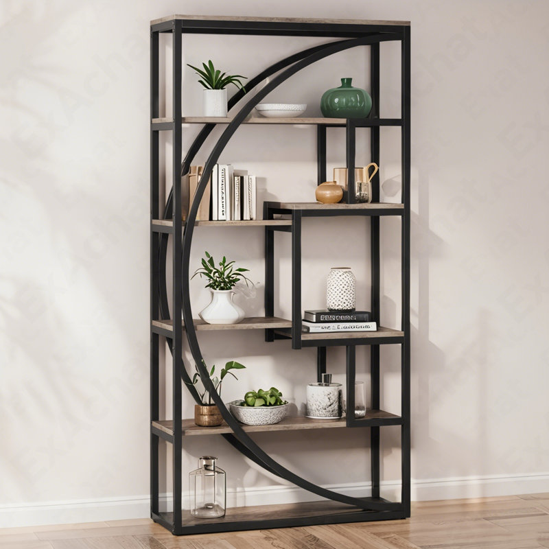 Bibliothèque industrielle avec 8 tablettes de rangement ouvertes, Gris / Noir